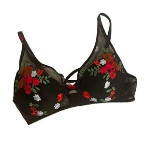 Saki Silver NWOT‎ Floral Embroidered Sheer Padded Bra Size S